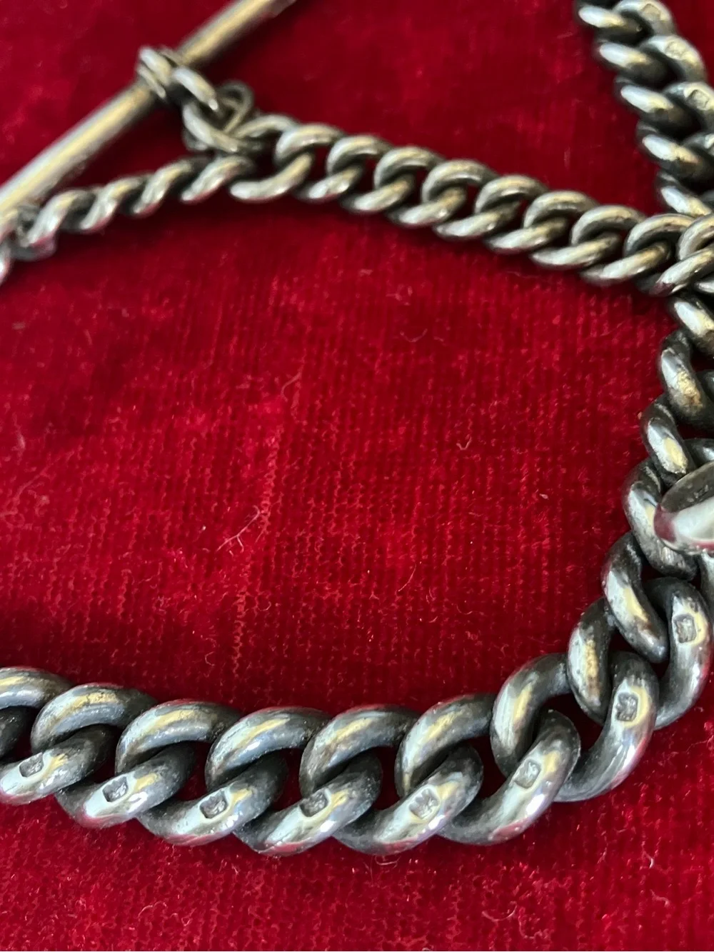 Antique Victorian Single Albert Watch Chain CS FS Sterling Silver 60g Dog Clip.